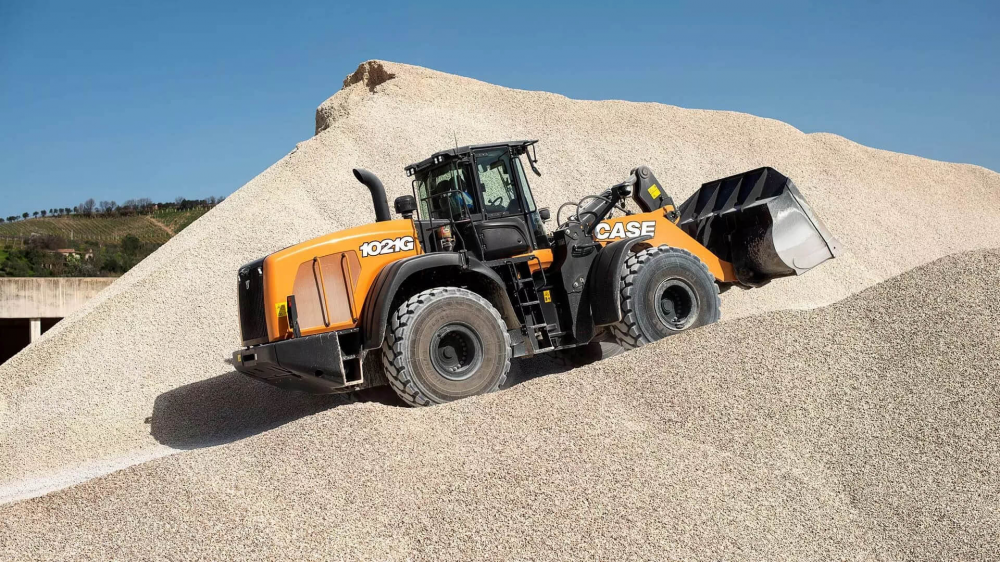 Case wheel loader driving uphill